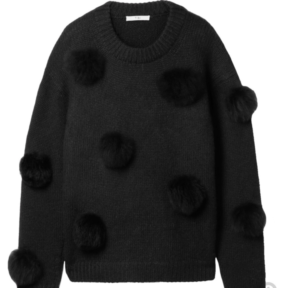 Tibi Alpaca Pullover Black Pom Pom Sweater Size XS